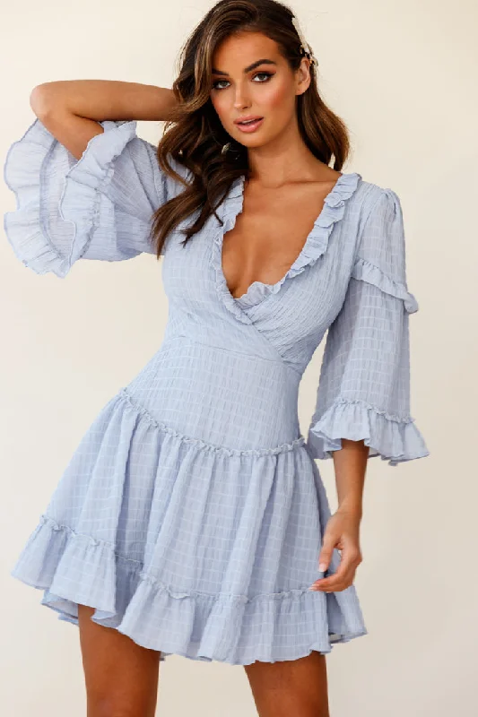 Striped shirt dress-Albany Lace Up Back Frill Dress Shirred Grey