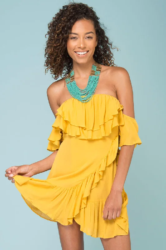 Fringe sundress-Audrina Ruffled Dress Yellow Mustard