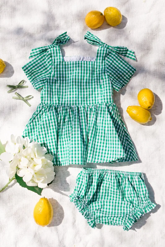 Smocked party dress-Baby Blakely Dress Set in Green Gingham - FINAL SALE