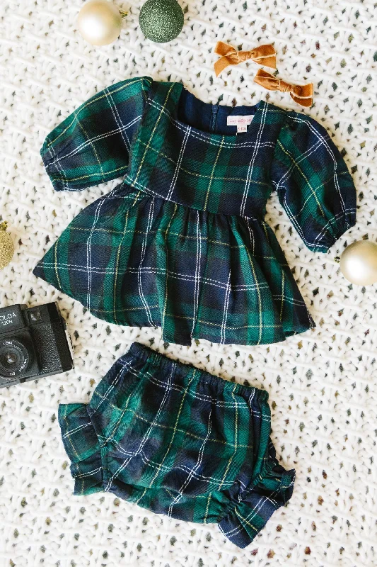 Striped evening dress-Baby Connie Dress Set in Navy Plaid - FINAL SALE