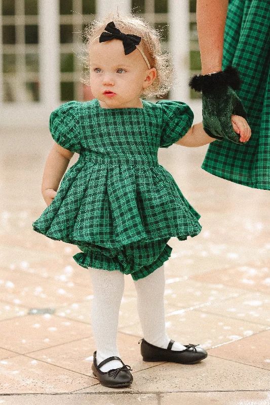 Smocked cocktail dress-Baby Cupcake Dress Set in Bright Green Plaid - FINAL SALE