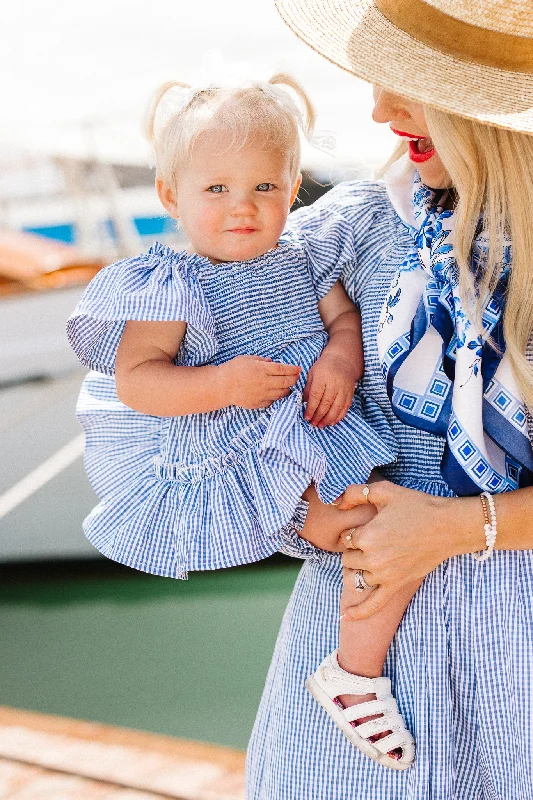 Short sleeve party dress-Baby Indie Dress Set in Blue GIngham - FINAL SALE