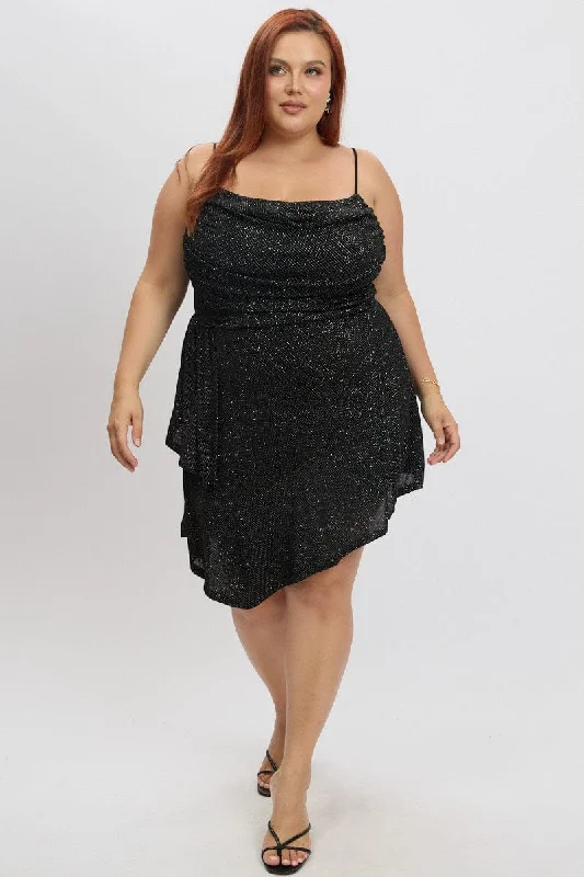 Glitter maxi dress-Black Cowl Neck Glitter Jersey Minidress