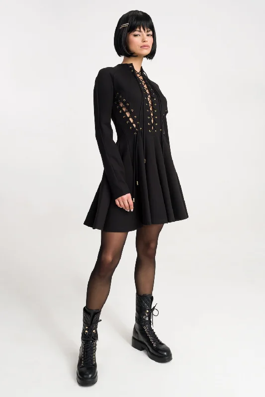 Velvet wrap dress-‘Kendall’ Lace-Up Ruffled Black Stretch-Jersey Mini Dress