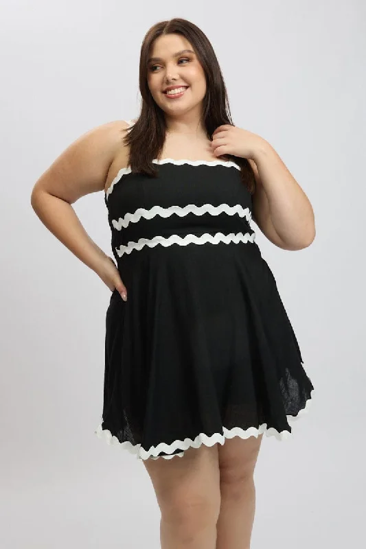 Smocked prom dress-Black Ric Rac Trim Mini Dress