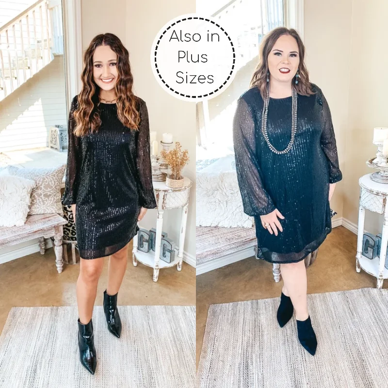 Lace midi dress-Last Chance Size Small | Into The Night Long Sleeve Sequin Mini Dress in Black