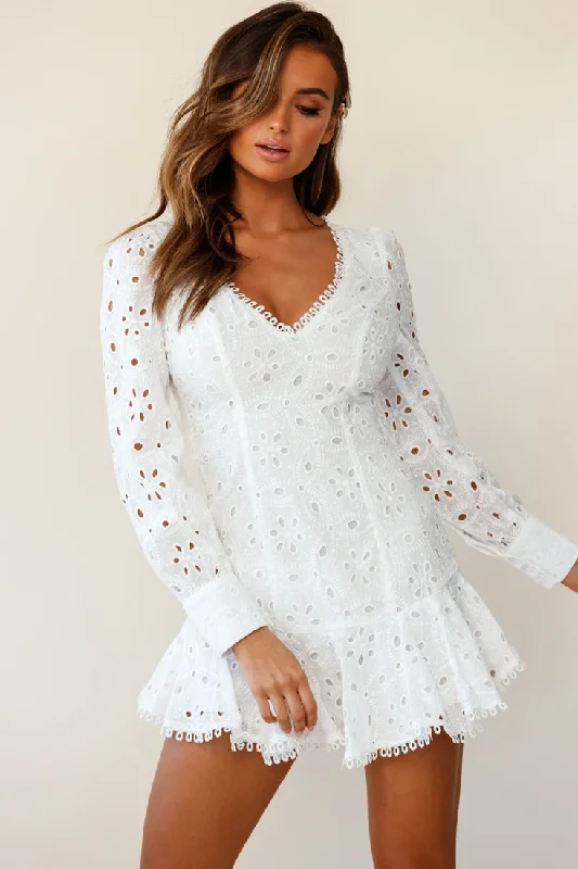 Glitter sundress-Camellia Open Back Cuff Sleeve Dress Anglaise White