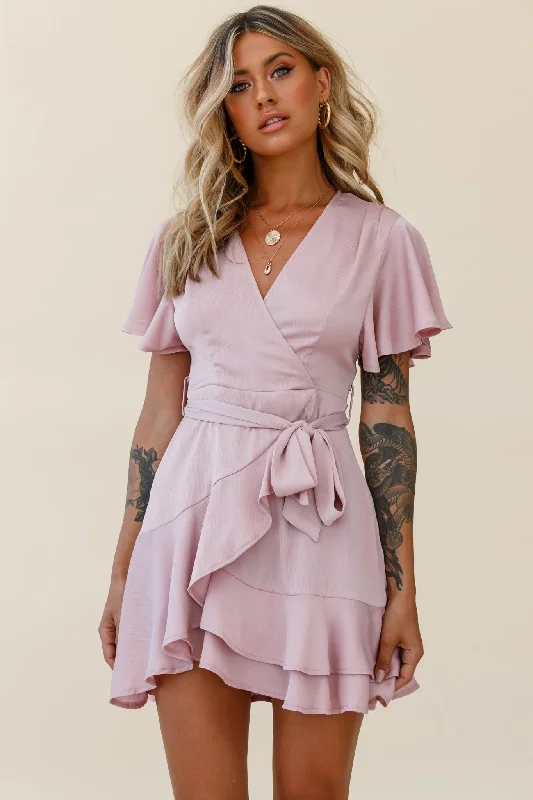 Velvet midi dress-Cami Angel Sleeve Faux Wrap Dress Blush