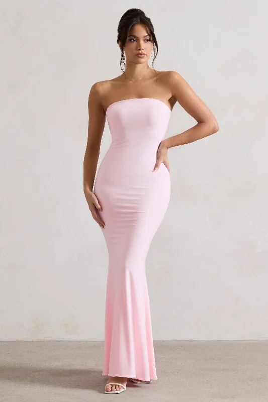 Puff sleeve dress-Ceremony | Pink Bandeau Fishtail Maxi Dress