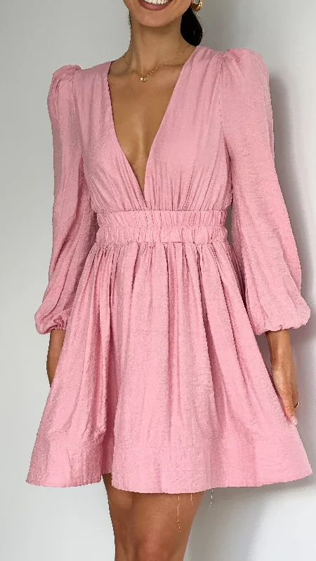 Ruched evening dress-Charlotte Mini Dress - Soft Pink