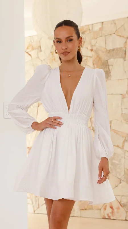 Long sleeve prom dress-Charlotte Mini Dress - White