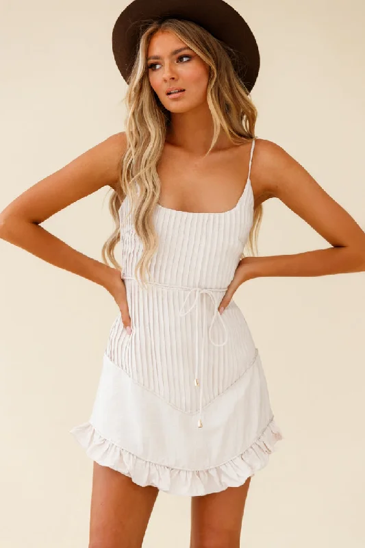 Corset style dress-Charmed Pintuck Pleat Spaghetti Strap Dress Beige