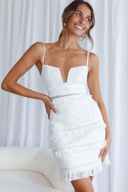 Velvet party dress-Dear Lover Cami Strap Frill Detail Lace Dress White