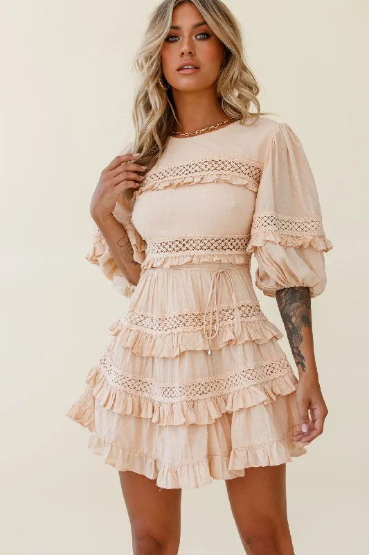 Halter neck maxi dress-Dream About It Puff Sleeve Frill Dress Nude