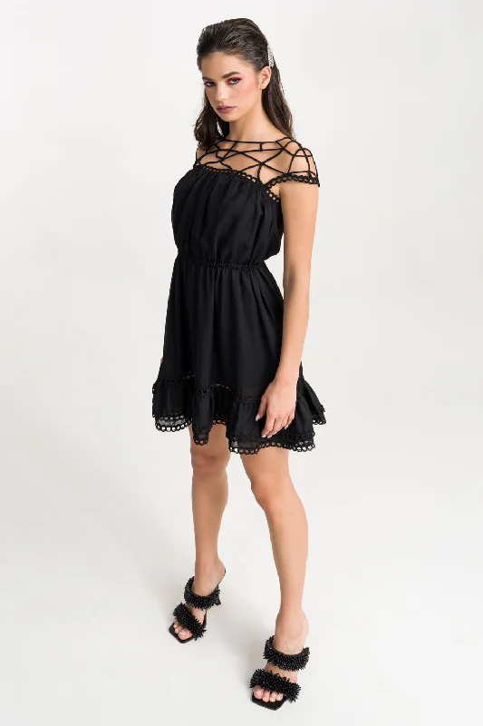 Fringe party dress-'Skye' Lace Embellished Cutout Mini Dress