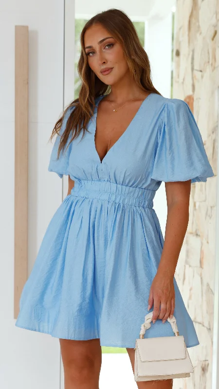 Ruffled prom dress-Erin Mini Dress - Blue