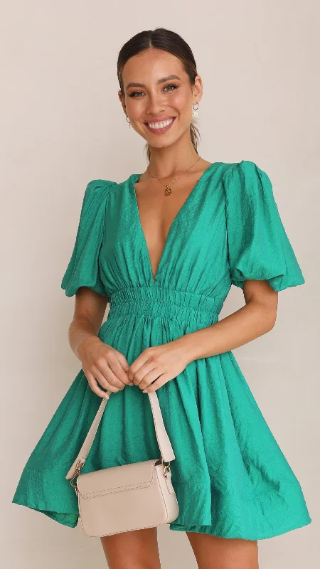 Halter neck sundress-Erin Mini Dress - Emerald