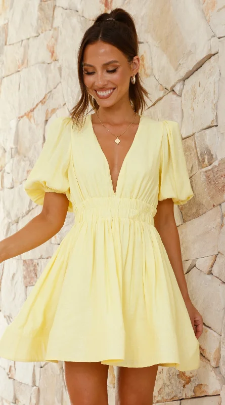 Ruched midi dress-Erin Mini Dress - Yellow