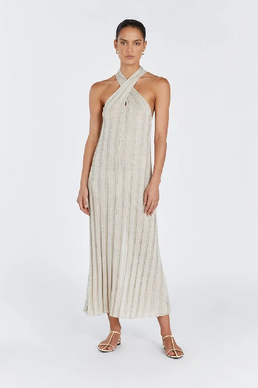 Short sleeve midi dress-EVERLY NATURAL TWIST KNIT DRESS