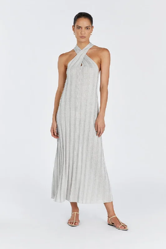 Pleated midi dress-EVERLY SILVER TWIST KNIT DRESS