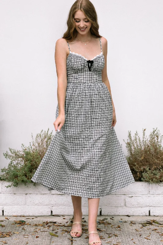 Shift dress with pockets-Gia Plaid Sweetheart Dress