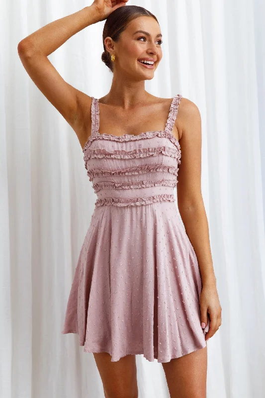 Pleated sundress-Illia Frill Trim Textured Dress Mauve