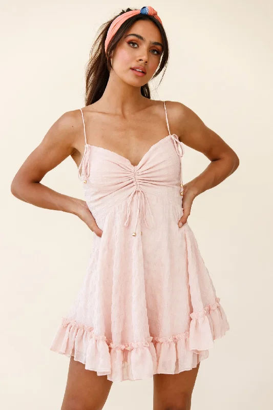 High-low prom dress-Janie String Tie Detail Ruffle Hem Babydoll Dress Nude