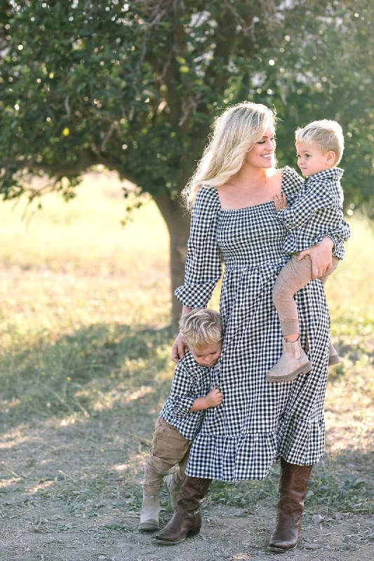 Silver shimmer dress-Jordyn Smocked Gingham Dress