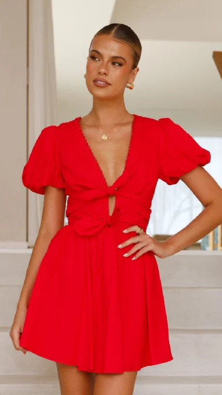 Elegant evening dress-Kaloni Mini Dress - Red