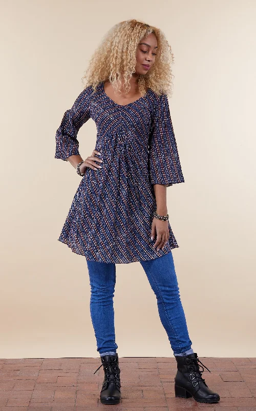 Satin party dress-Kika Tunic, 3/4 Sleeve, Mojave Stripe