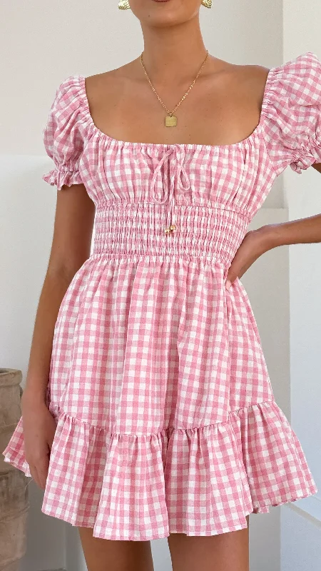 Off-shoulder prom dress-Kori Mini Dress - Pink Check