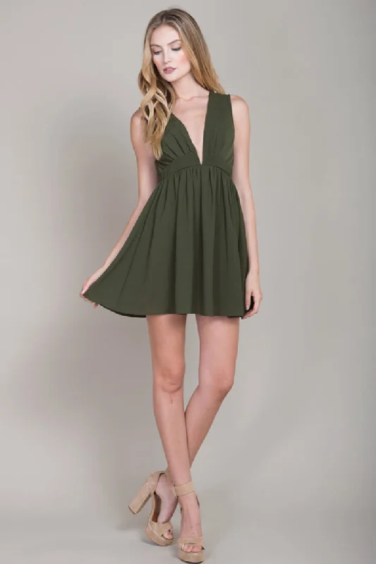 Green satin dress-Laine Day Festival Dress Green