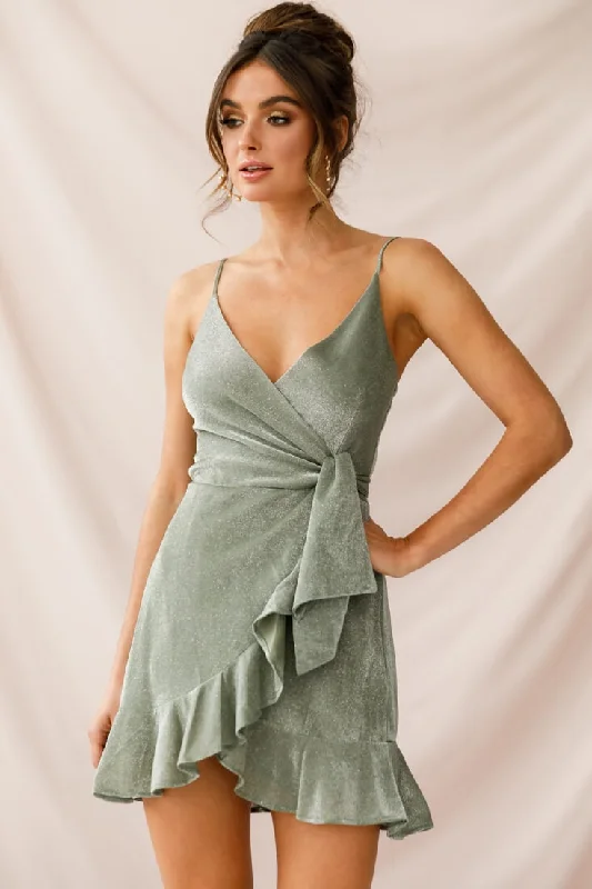 Wrap front dress-Laural Faux Wrap Ruffle Hem Dress Olive