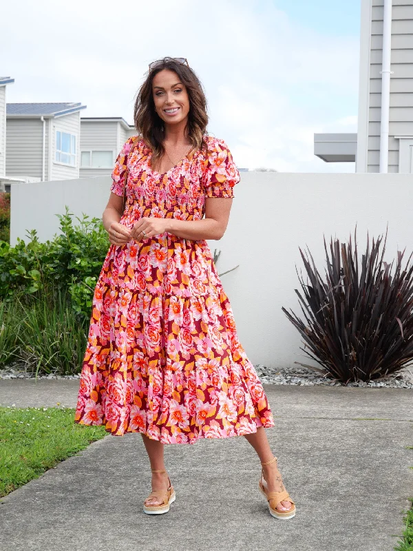 Silver shimmer dress-Leoni Short Sleeve Phoenix Dress Floral