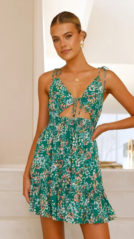 Strapless party dress-Lille Mini Dress - Green Floral