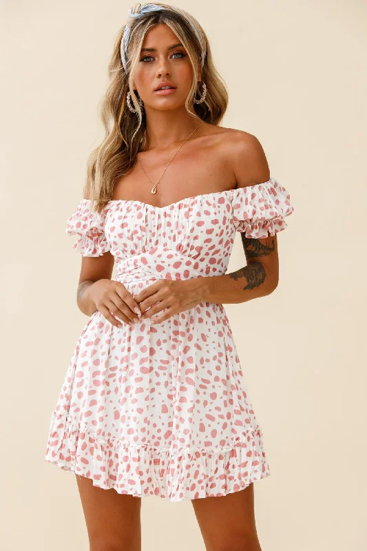 Striped midi dress-Linka Off-Shoulder Tie Back Dress Spot Print Pink/White