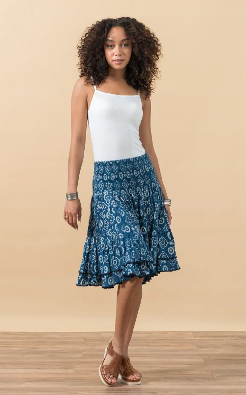 Bodycon club dress-Macarena Skirt, Mini, Indigo Medallion