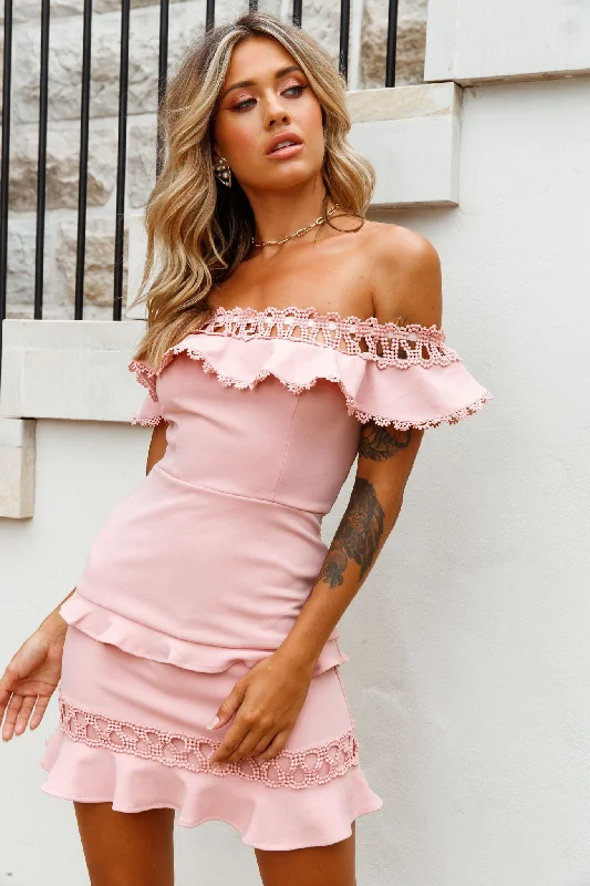 Fringe maxi dress-Maddie Off-Shoulder Lace Embroidery Dress Blush