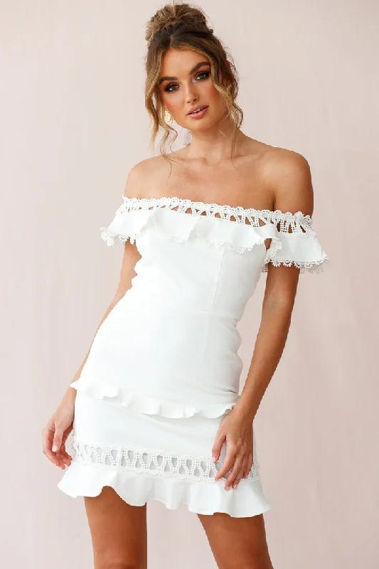 Striped midi dress-Maddie Off-Shoulder Lace Embroidery Dress White