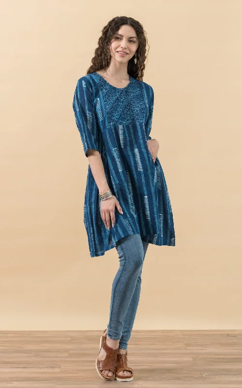 Knit sweater dress-Nomi Dress, Short, 3/4 Sleeve, Indigo Weave