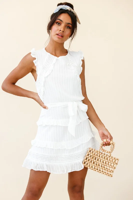 Off-shoulder sundress-Olga Tiered Frill Detail Waist Tie Dress White