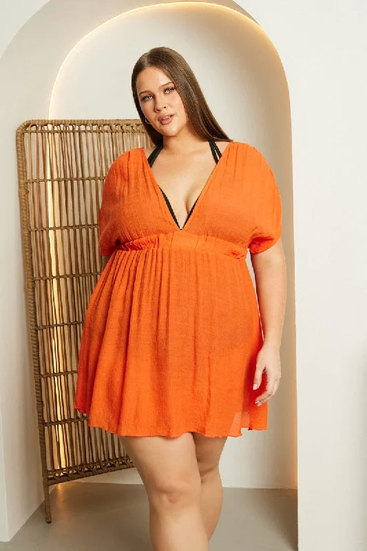 Glitter evening dress-Orange Beach Dress Cover Up