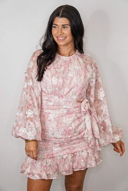 Fringe prom dress-Paisley Embroidered Pink Wrap Dress