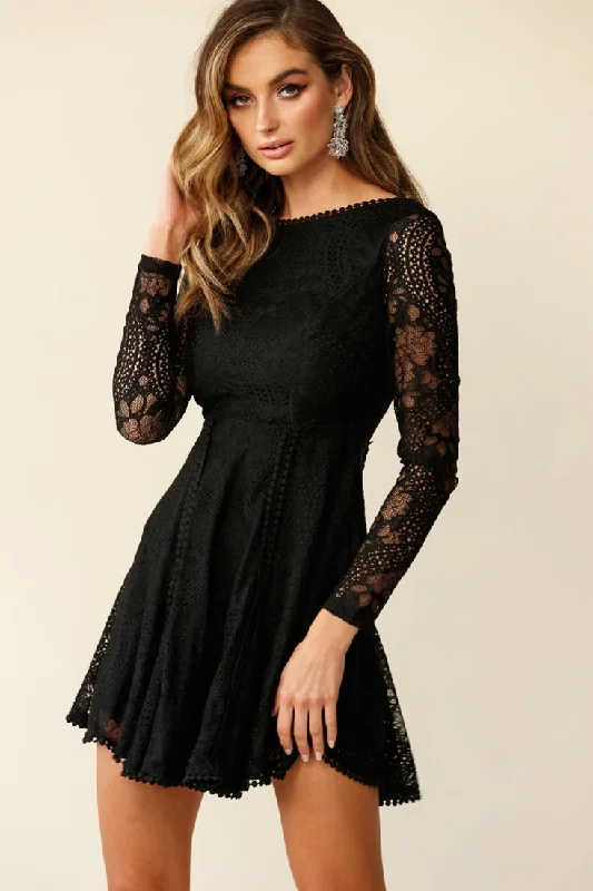 Smocked sundress-Palm Springs Lace Overlay Low Back Dress Black