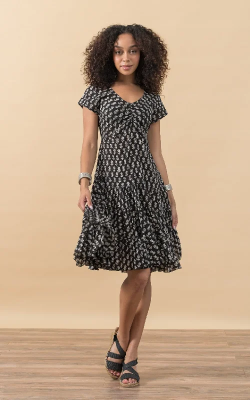 V-neck evening dress-Paloma Dress, Short, Cap Sleeve, Amina Black