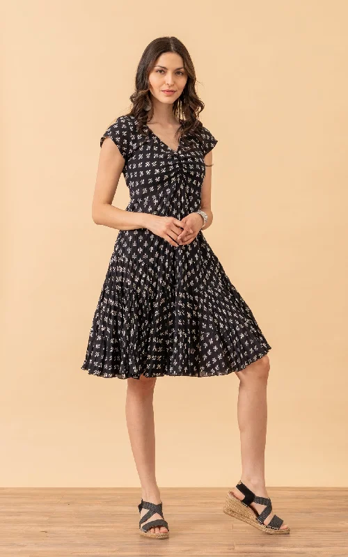 One-shoulder gown dress-Paloma Dress, Short, Cap Sleeve, Black Calico