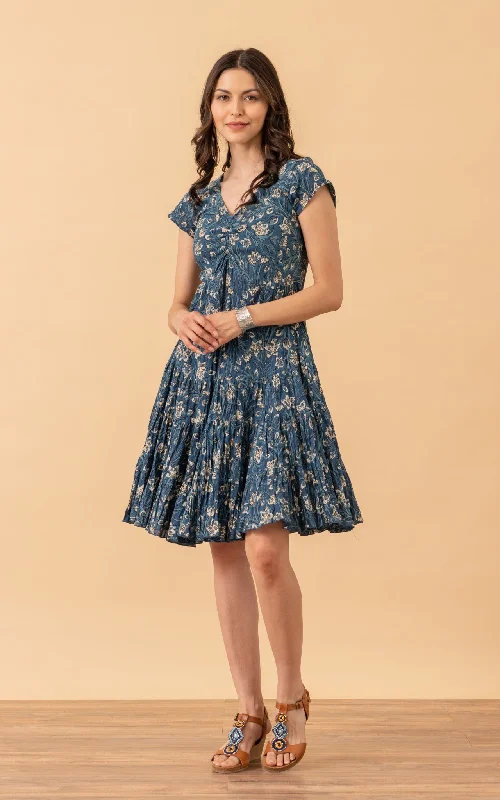 Flowy beach dress-Paloma Dress, Short, Cap Sleeve, Indigo Lily