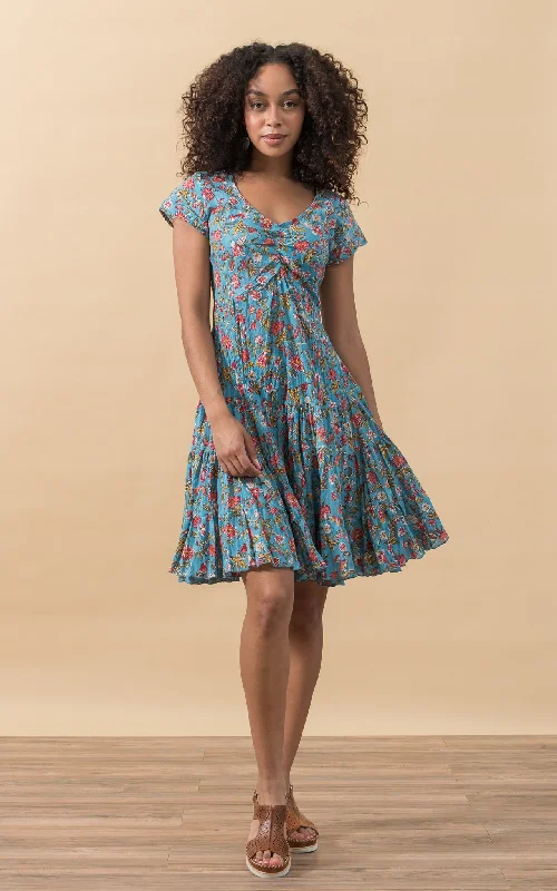 Ruffled hem dress-Paloma Dress, Short, Cap Sleeve, Secret Garden