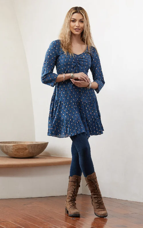 Off-shoulder maxi dress-Paloma Tunic, 3/4 Sleeve, Dulce Indigo