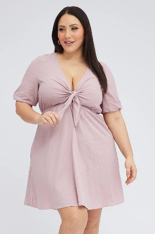 Velvet cocktail dress-Pink Tie Front Cotton Crush Dress